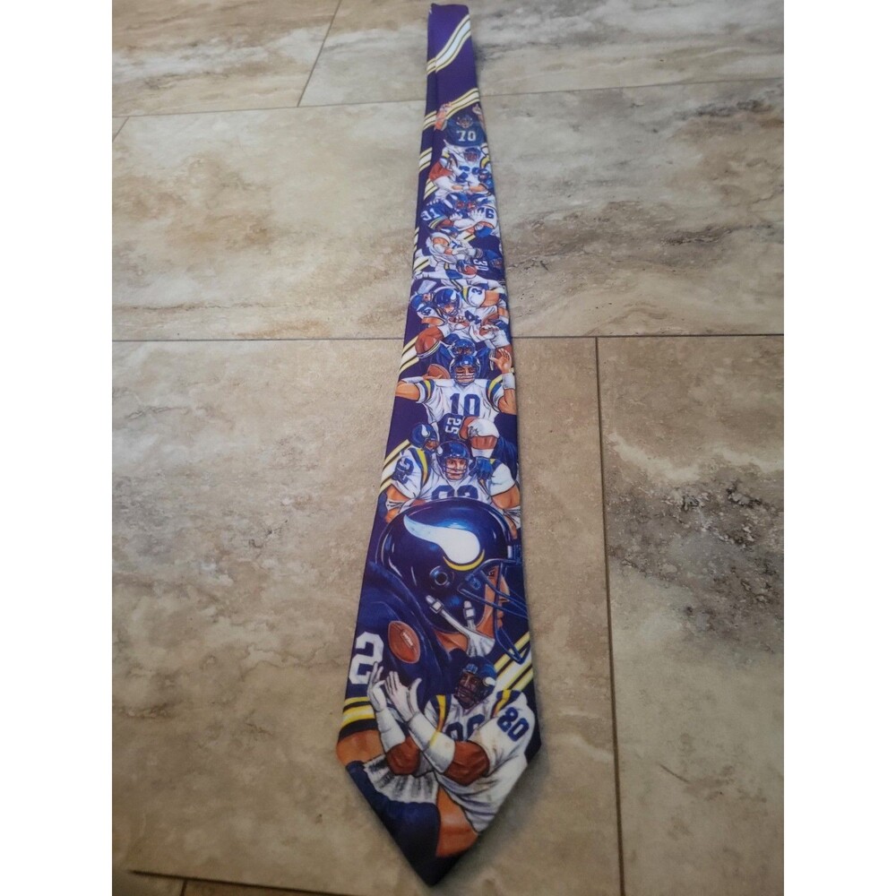 Vintage 1990s Ralph Marlin Minnesota Viking Silk Tie EUC